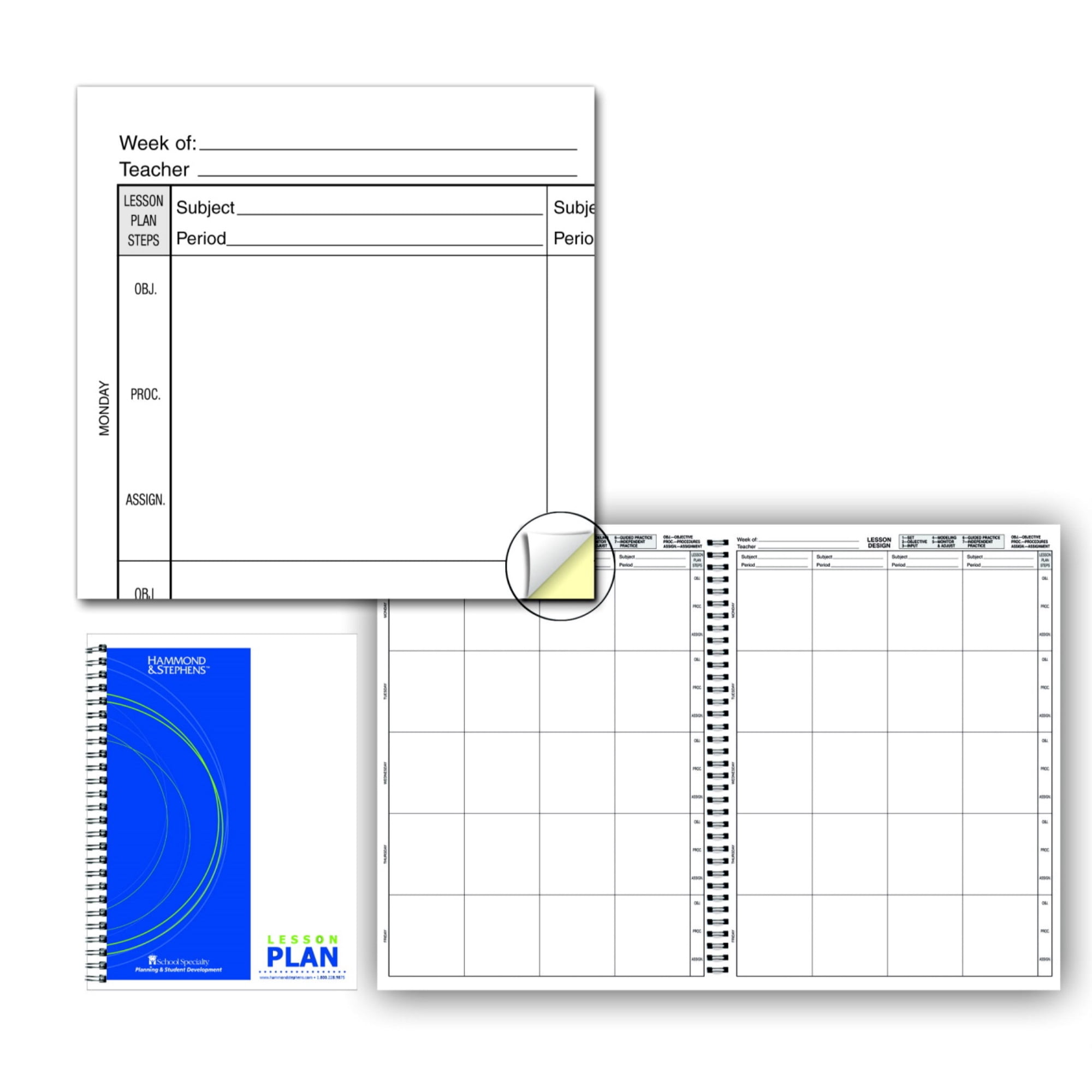 Hammond & Stephens 0479-8 P 2-Part Carbonless Lesson Plan Book, PolyIce Cover, 8-1/2 X 11 Inches, 8 Subjects, Green/ Blue