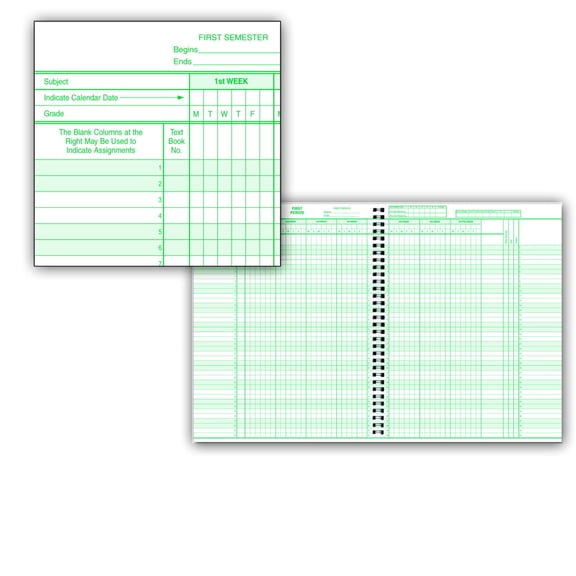 Hammond & Stephens 0626 H Class Record Book - Hard Red Cover, 8-1/2 X 11 Inches, 40 Students, 8 Subjects, 6/7 Week, Green