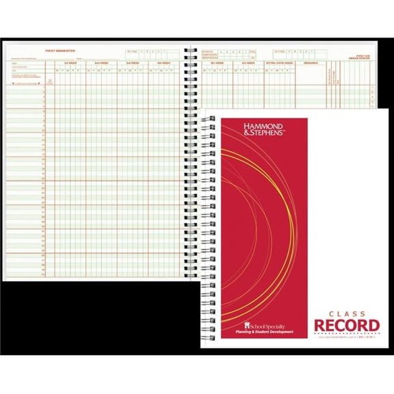 Hammond & Stephens  0633 P Wire-O Bound Class Record Book, 8.5 x 11 in., 40 Students, 8 Subjects, 0.9 Week, Green & Red