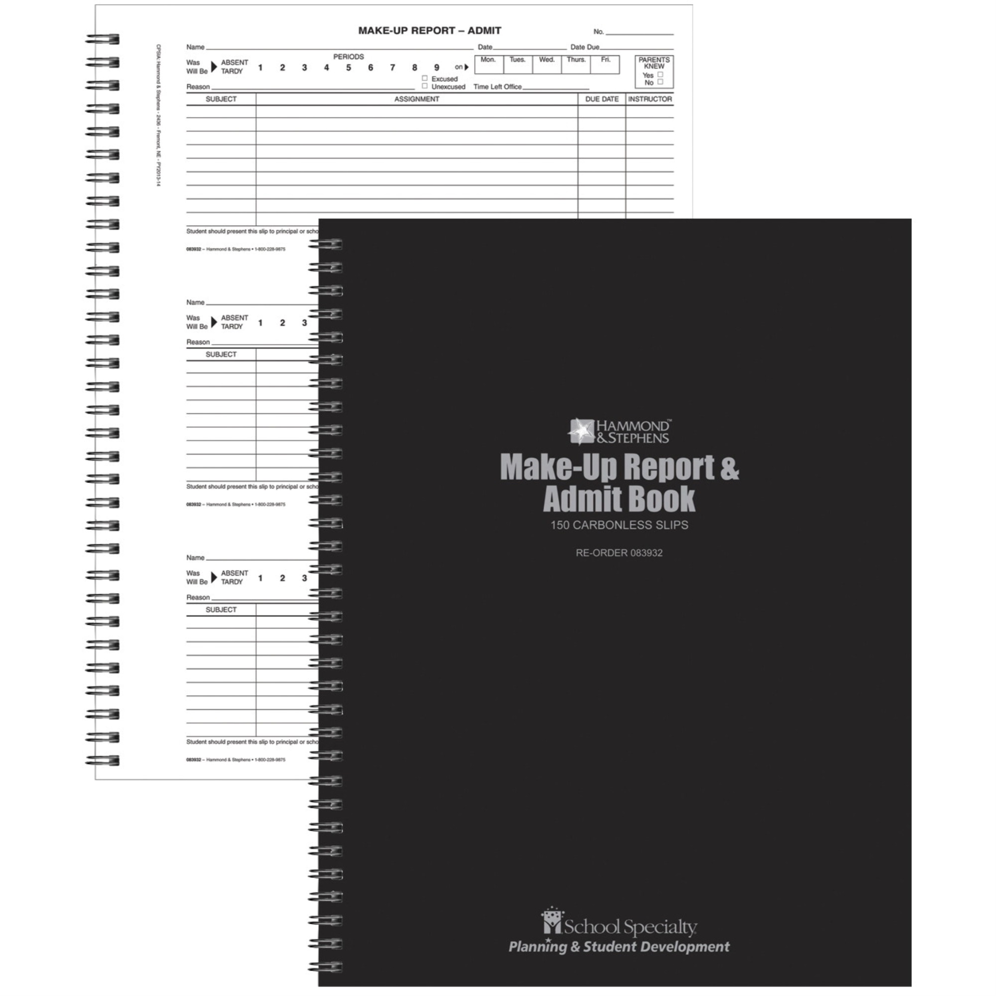Hammond & Stephens 1473639 83932 2-Part Carbonless Admit Make Up Report Book, White & Canary - 8.5 x 11 in.