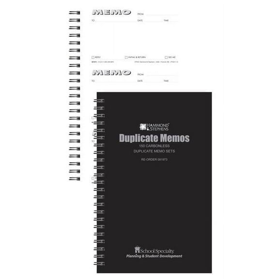 Hammond & Stephens 1481873 N417D 2-Part Carbonless Memo Book, Black Cover - 5.5 x 8.63 in., 2.87 x 5 in. Memo