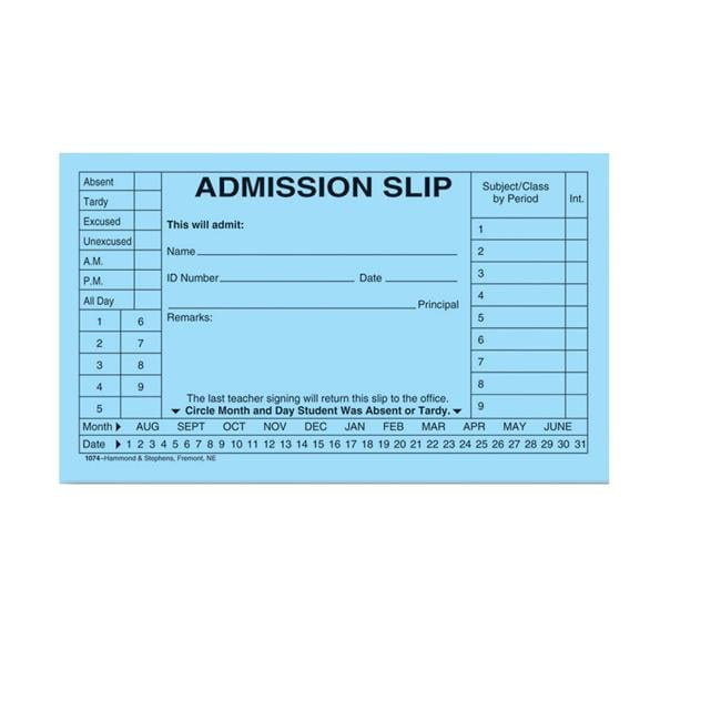 Hammond & Stephens 1481881 Admission Slip Pad, 3 x 5 in. - Blue - Pack of 10