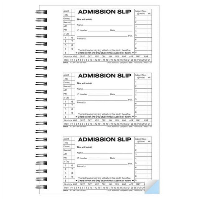 Hammond & Stephens 1481892 2Part Carbonless Admit Slip Book, 5.5 x 8.