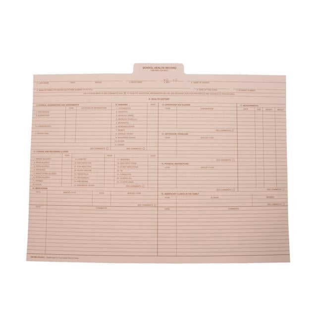 Hammond & Stephens Health Record Insert for Cumulative Health Insert, 9 x 11-3/4 Inches, White Tab, Pack of 25