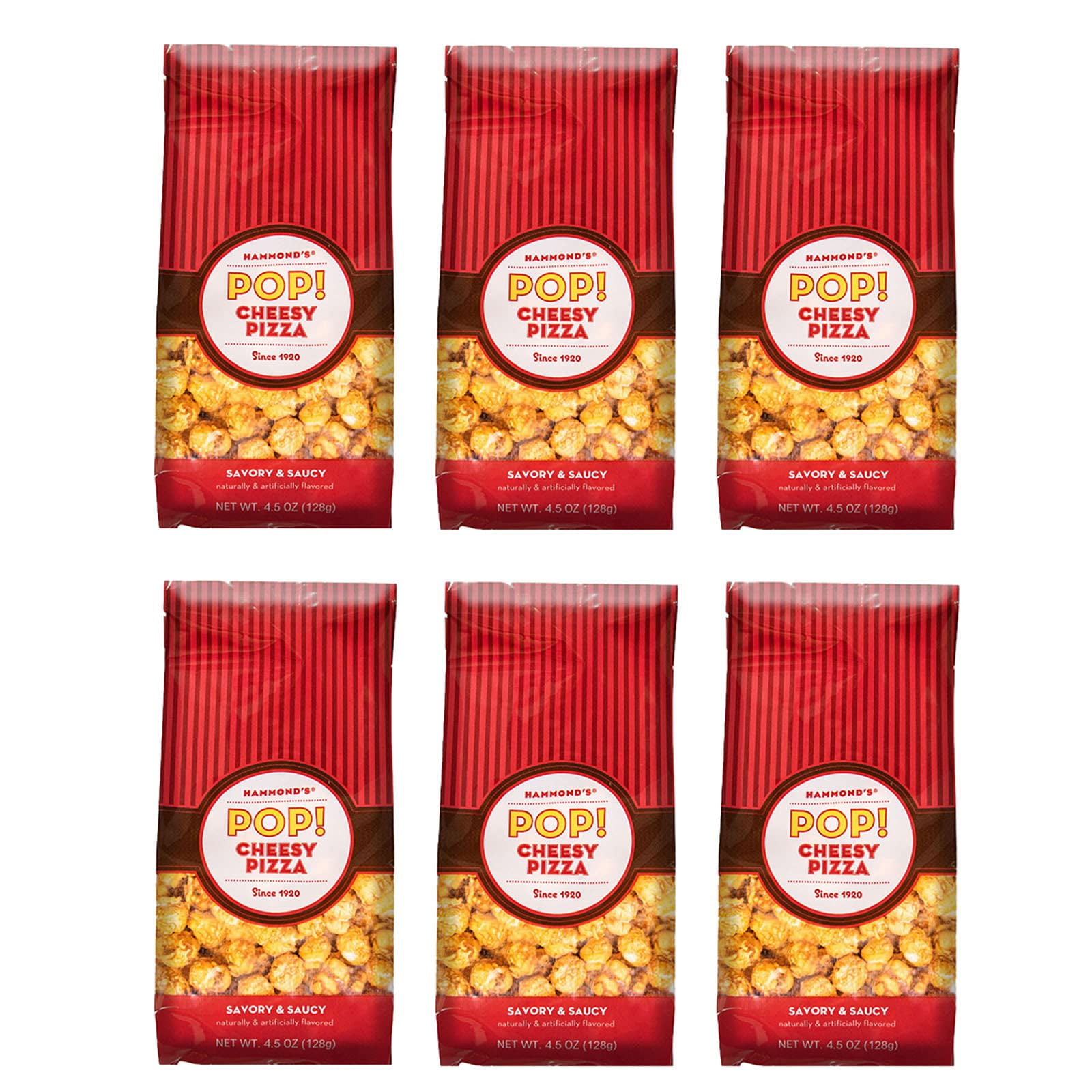 Hammond's Candies Gourmet MMF7 Cheese Pizza Popcorn 6 Bags, Great