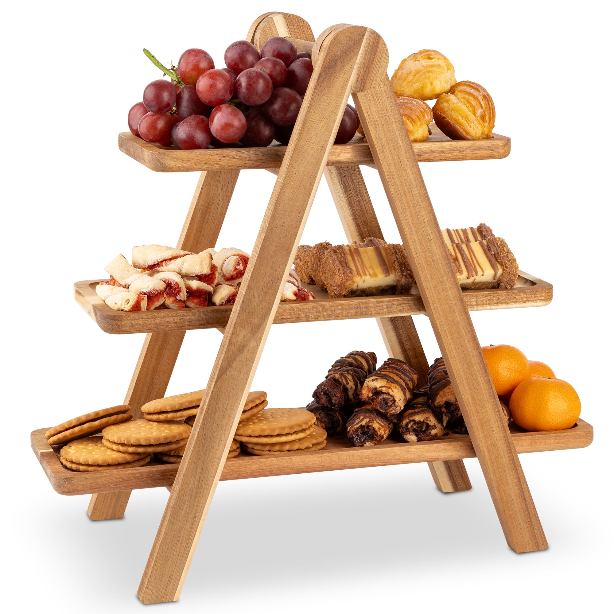 Hammont Rectangular Acacia Wood 3-Tier Serving Tray