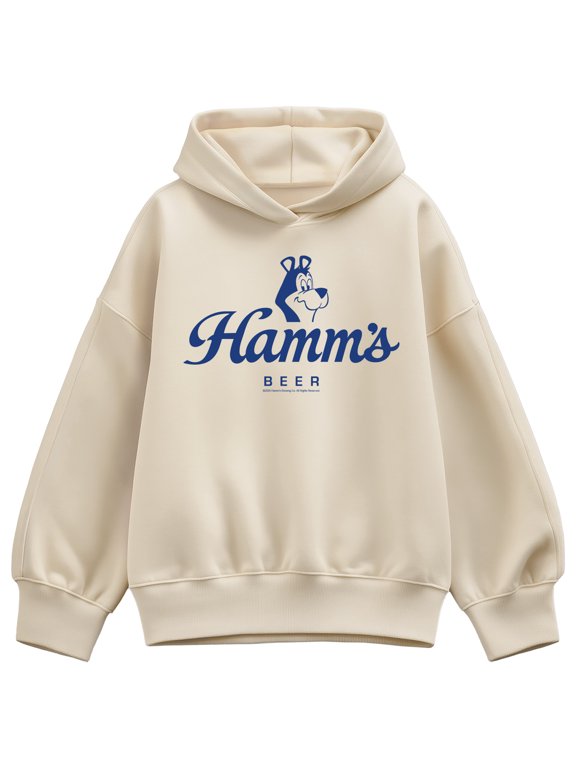 Hamms - Bear Logo Script Women's Oversized Fleece Hoodie Sweatshirt