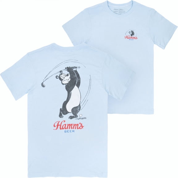 Hamms Beer Golf Swing Blue Colorway Front and Back Print T-Shirt-Large