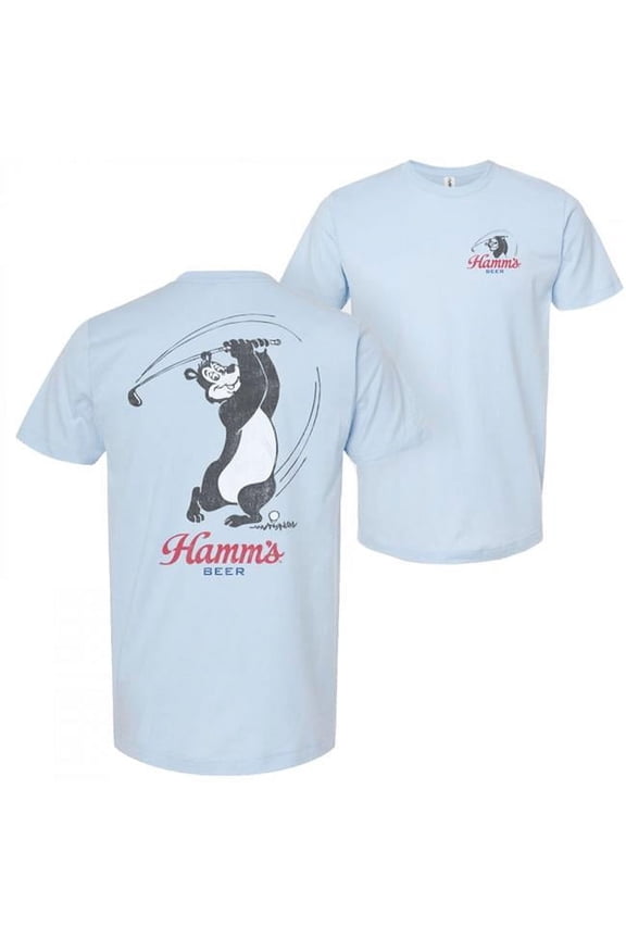 Hamms Beer Golf Swing Blue Colorway Front and Back Print T-Shirt-Small
