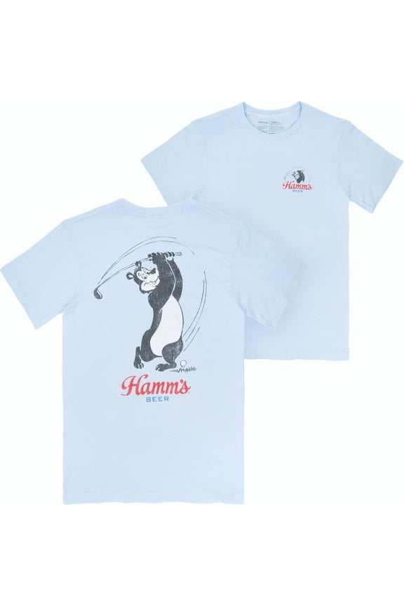 Hamms Beer Golf Swing Blue Colorway Front and Back Print T-Shirt-XLarge