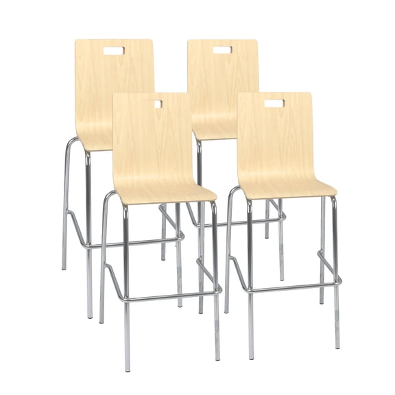 Hampden Furnishings Alexis Stackable Bar Stools, Natural Wood Seat, Chrome Frame, Set of 4