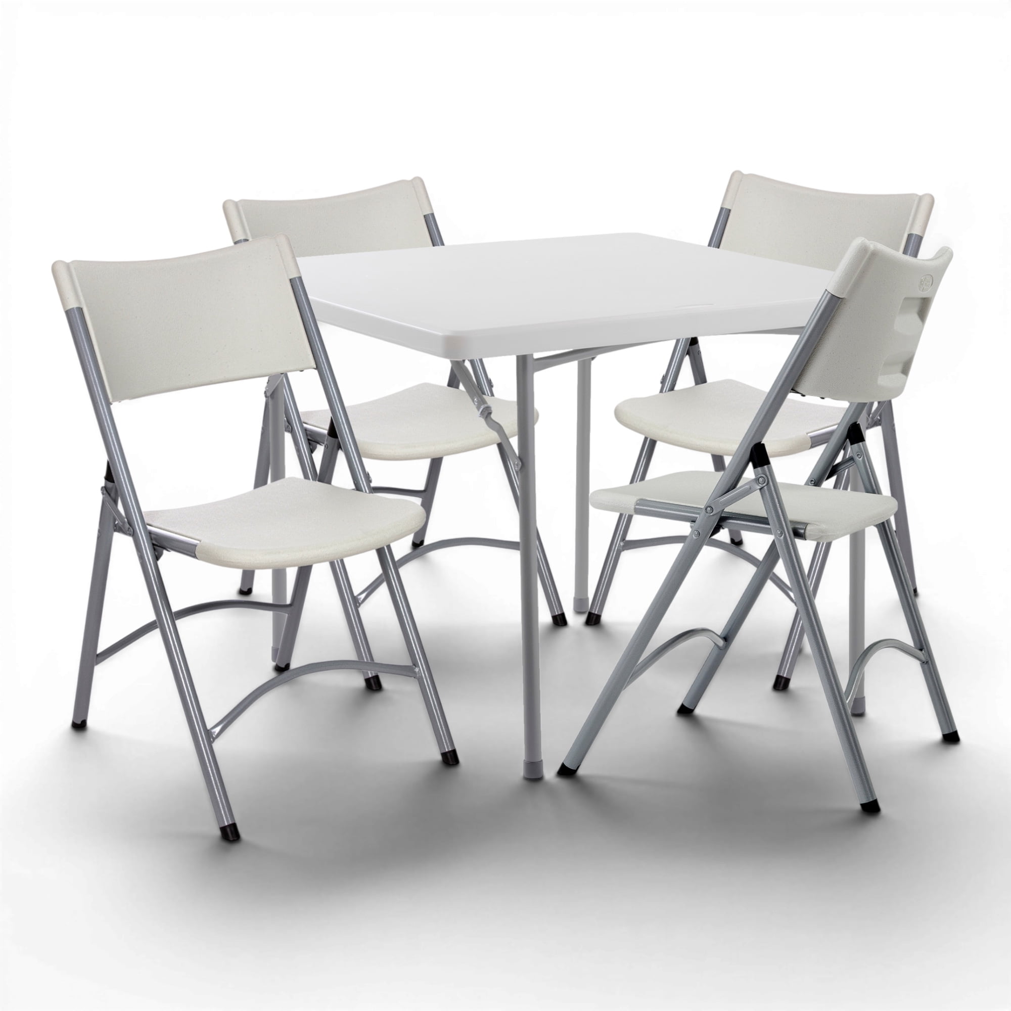 Hampden Furnishings Baldwin 5-Piece Folding Dining Set, 36" Square Table & 4 Gray Resin Chairs
