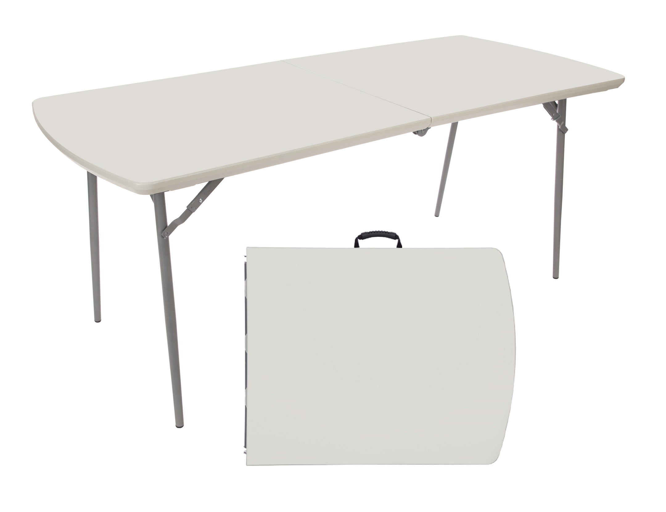 Gray 6 ft Fold-In-Half Banquet Table with Steel Frame