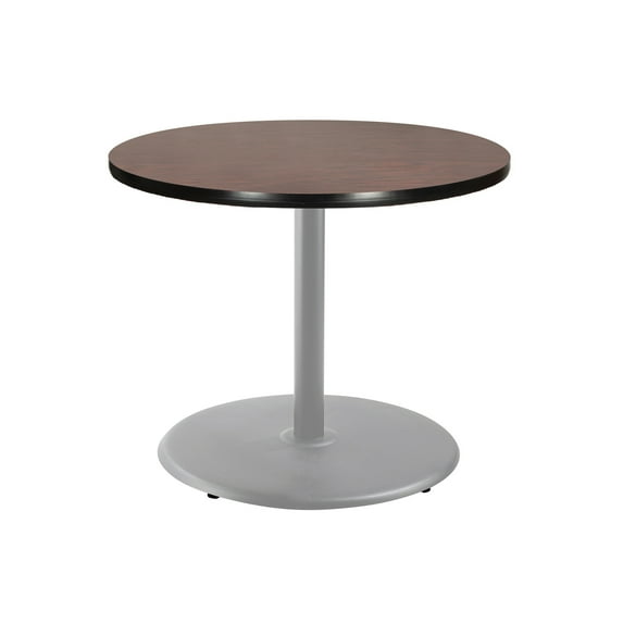 Hampden Furnishings Bennet Collection Steel Frame 36" Round Top, Round Base, 30" Height, Cafe Table Grey Frame/Mahogany Top