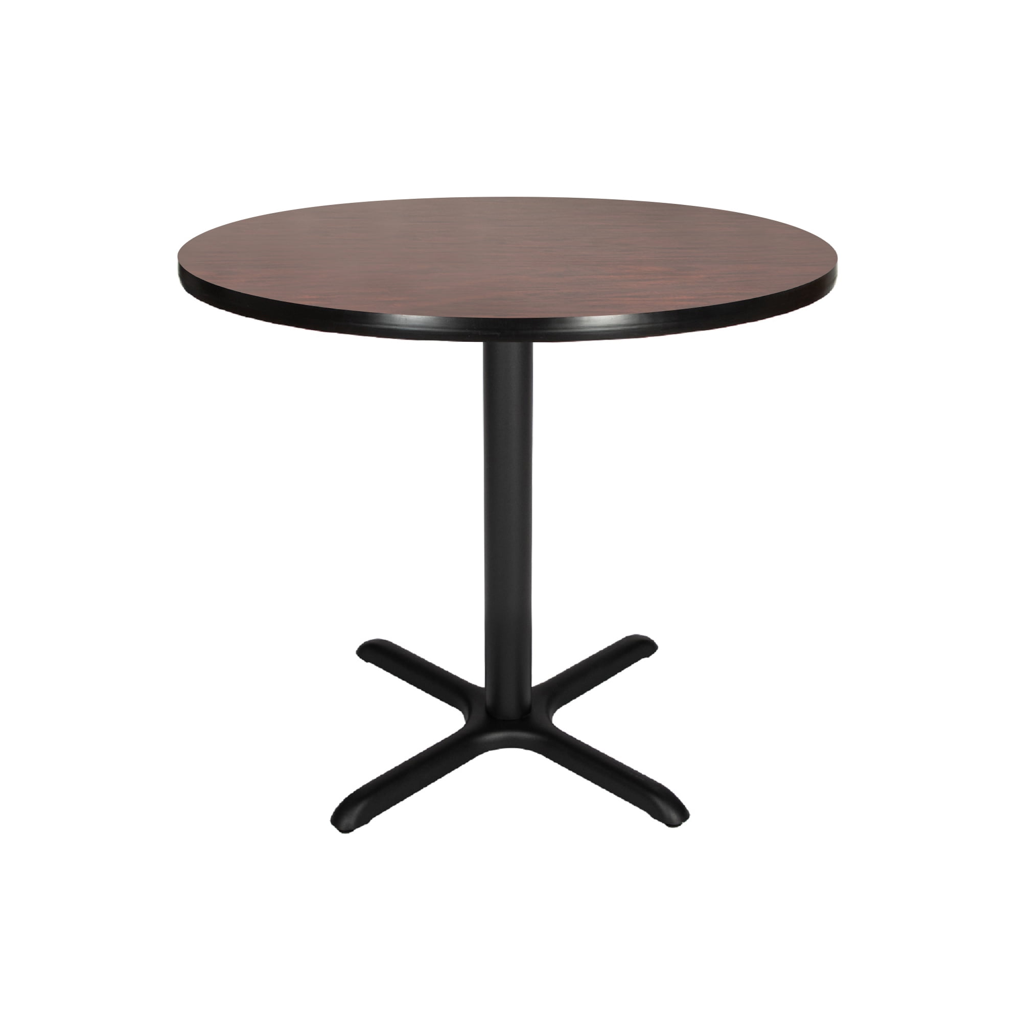 Hampden Furnishings Bennet Collection Steel Frame 36" Round Top, X Base, 30" Height Cafe Table, Black Frame/Mahogany Top