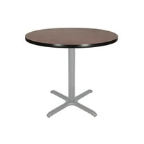 Hampden Furnishings Bennet Collection Steel Frame 36" Round Top, X Base, 30" Height, Cafe Table Grey Frame/Mahogany Top