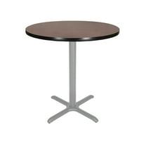 Hampden Furnishings Bennet Collection Steel Frame 36" Round Top, X Base, 36" Height, Cafe Table Grey Frame/Mahogany Top