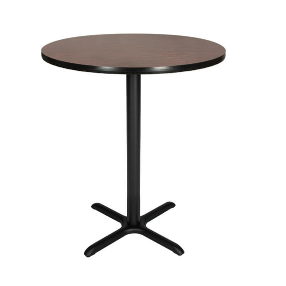 Hampden Furnishings Bennet Collection Steel Frame 36" Round Top, X Base, 42" Height Cafe Table, Black Frame/Mahogany Top