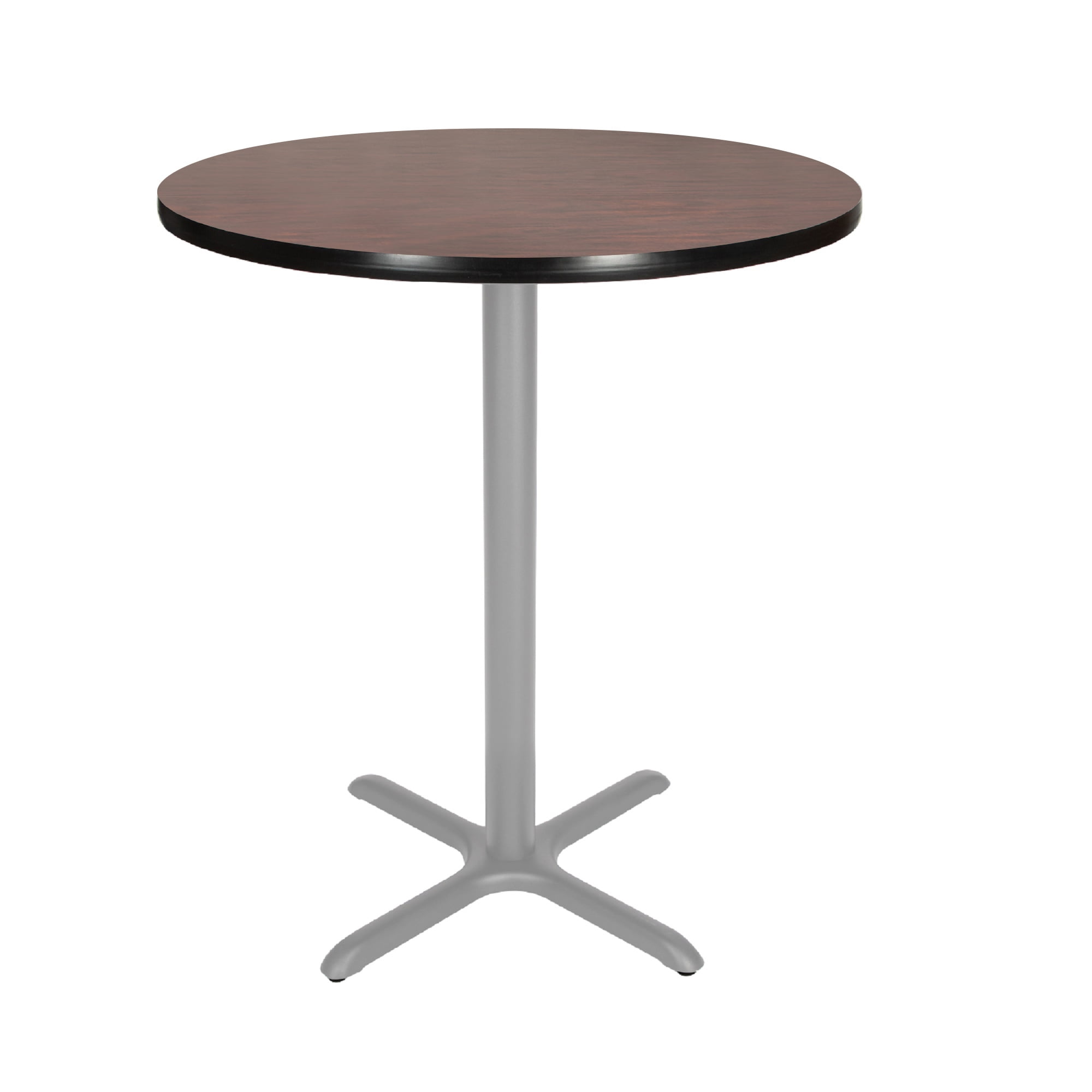 Hampden Furnishings Bennet Collection Steel Frame 36" Round Top, X Base, 42" Height, Cafe Table Grey Frame/Mahogany Top