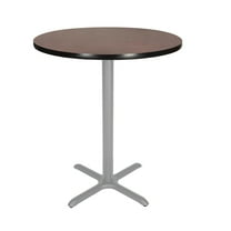 Hampden Furnishings Bennet Collection Steel Frame 36" Round Top, X Base, 42" Height, Cafe Table Grey Frame/Mahogany Top