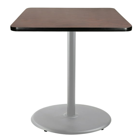 Hampden Furnishings Bennet Collection Steel Frame 36" Square Top, Round Base, 42" Height, Cafe Table Grey Frame/Mahogany Top