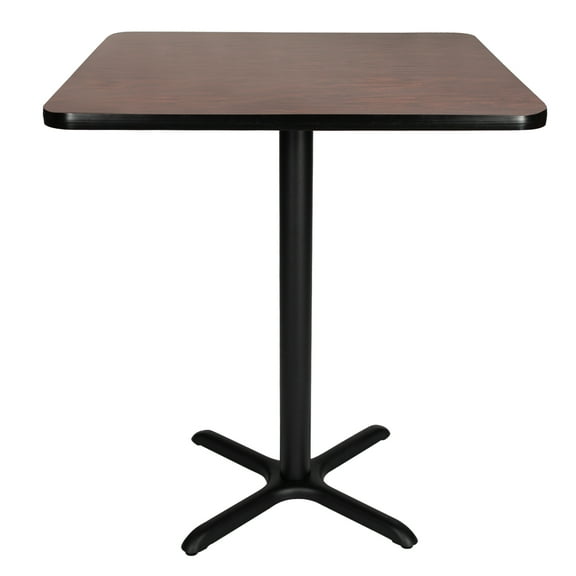 Hampden Furnishings Bennet Collection Steel Frame 36" Square Top, X Base, 42" Height Cafe Table, Black Frame/Mahogany Top