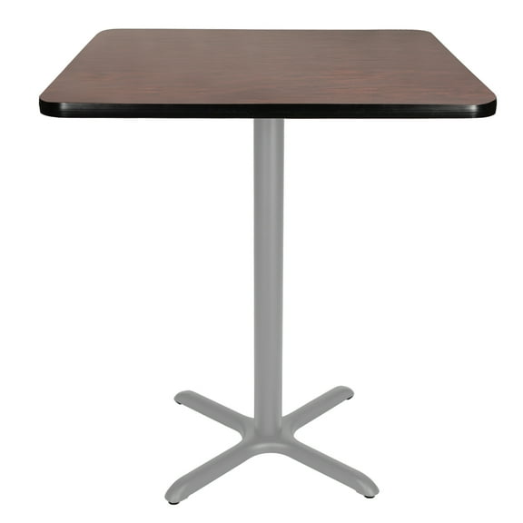 Hampden Furnishings Bennet Collection Steel Frame 36" Square Top, X Base, 42" Height, Cafe Table Grey Frame/Mahogany Top