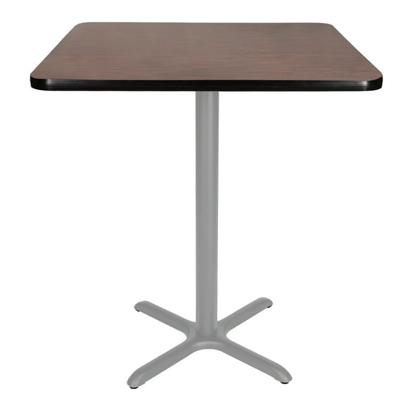 Hampden Furnishings Bennet Collection Steel Frame 36" Square Top, X Base, 42" Height, Cafe Table Grey Frame/Mahogany Top