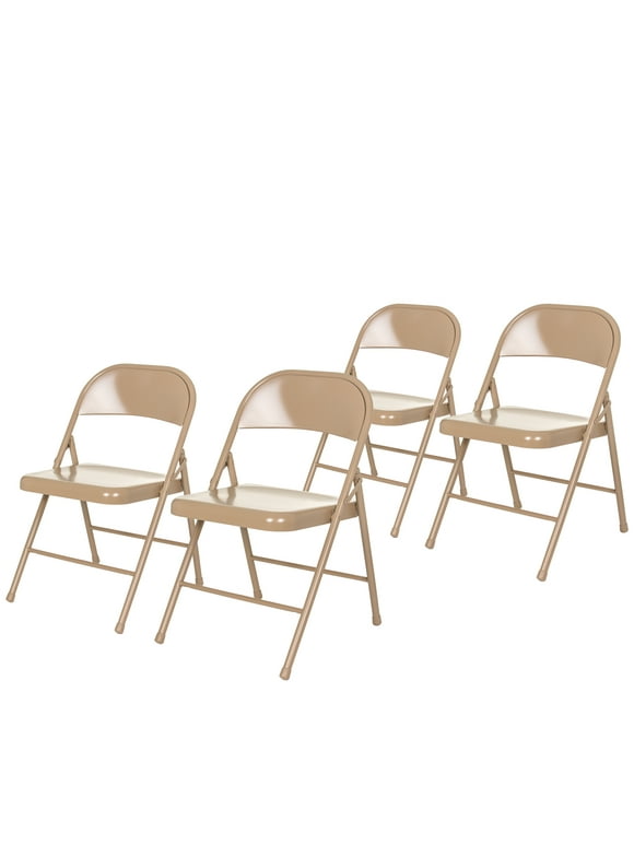 Hampden Furnishings Bernadine Basics All Metal Folding Chair, Beige, 4 Pack, Ages 5 and up