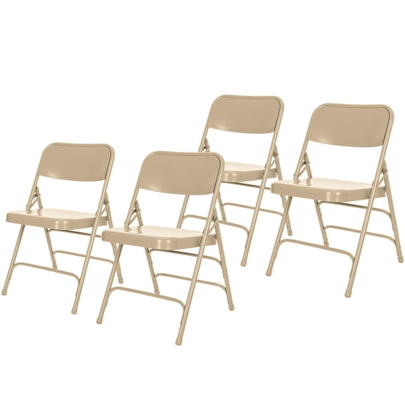 Hampden Furnishings Bernadine Collection All Metal Triple Brace Folding Chair, Beige, Pack of 4
