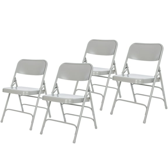 Hampden Furnishings Bernadine Collection All Metal Triple Brace Folding Chair, Grey, Pack of 4