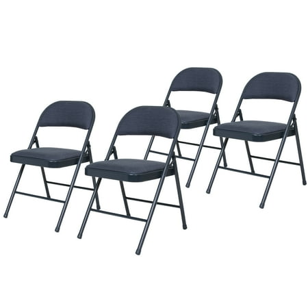 Hampden Furnishings Bernadine Collection Basics Fabric Folding Chair, Blue, Pack of 4