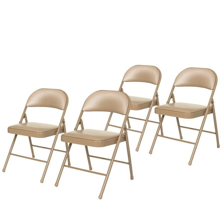 Hampden Furnishings Bernadine Collection Basics Vinyl Padded Folding Chair, Beige, 4 Pack