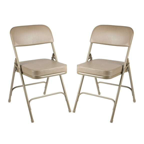 Hampden Furnishings Bernadine Collection Deluxe Vinyl Padded Folding Chair, Beige, Pack of 2