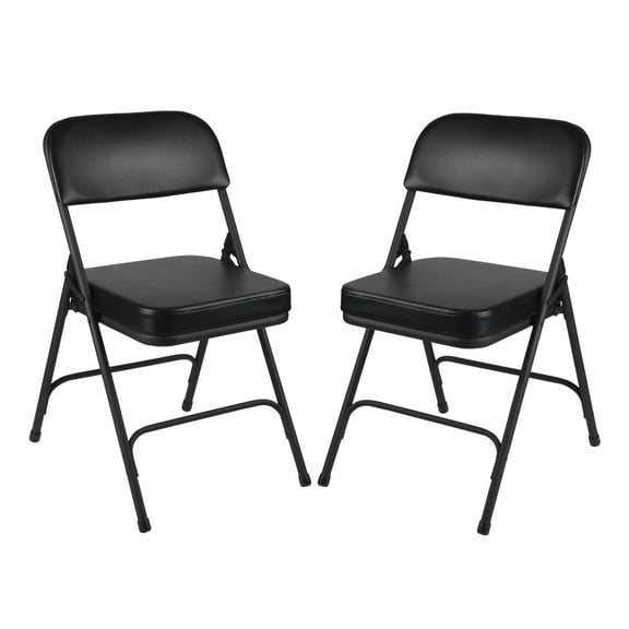 Hampden Furnishings Bernadine Collection Deluxe Vinyl Padded Folding Chair, Black, Pack of 2
