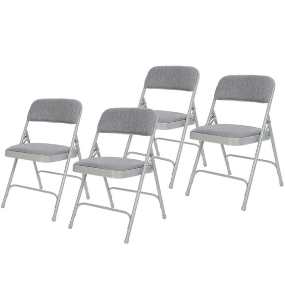 Hampden Furnishings Bernadine Collection Fabric Padded Premium Folding Chair, Grey, 4 Pack
