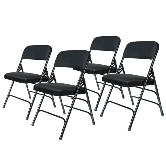 Hampden Furnishings Bernadine Collection Fabric Triple Brace Folding Chair, Black, Pack of 4