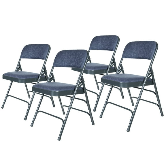 Hampden Furnishings Bernadine Collection Fabric Triple Brace Folding Chair, Blue, Pack of 4
