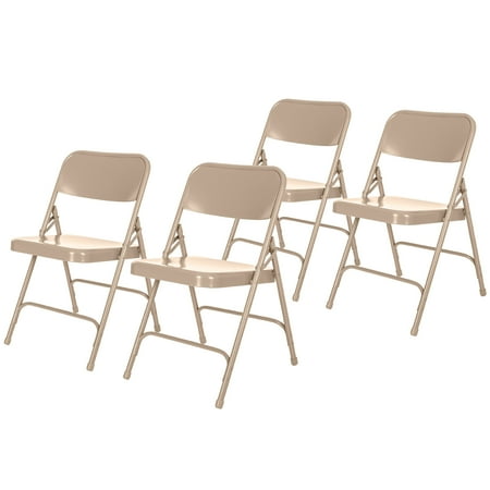 Hampden Furnishings Bernadine Collection Steel Double Hinge Folding Chair, Beige, 4 Pack
