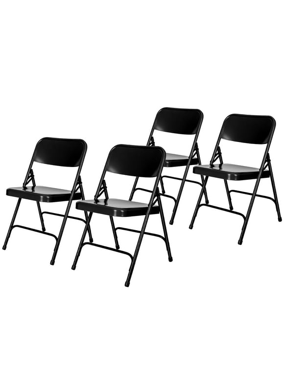 Hampden Furnishings Bernadine Collection Steel Double Hinge Folding Chair, Black, 4 Pack