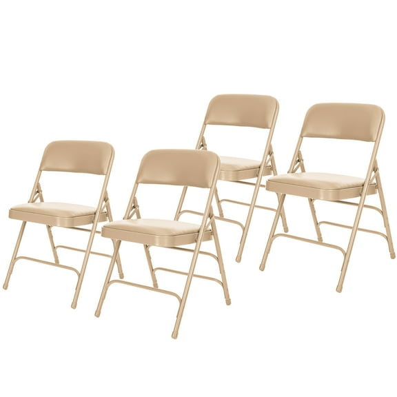 Hampden Furnishings Bernadine Collection Vinyl Triple Brace Folding Chair, Beige, Pack of 4