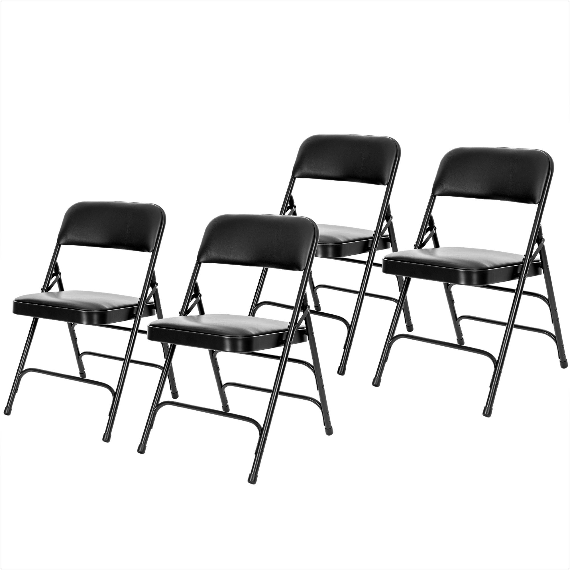 Hampden Furnishings Bernadine Collection Vinyl Triple Brace Folding Chair, Black, Pack of 4