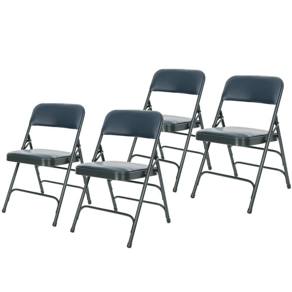 Hampden Furnishings Bernadine Collection Vinyl Triple Brace Folding Chair, Dark Blue, Pack of 4