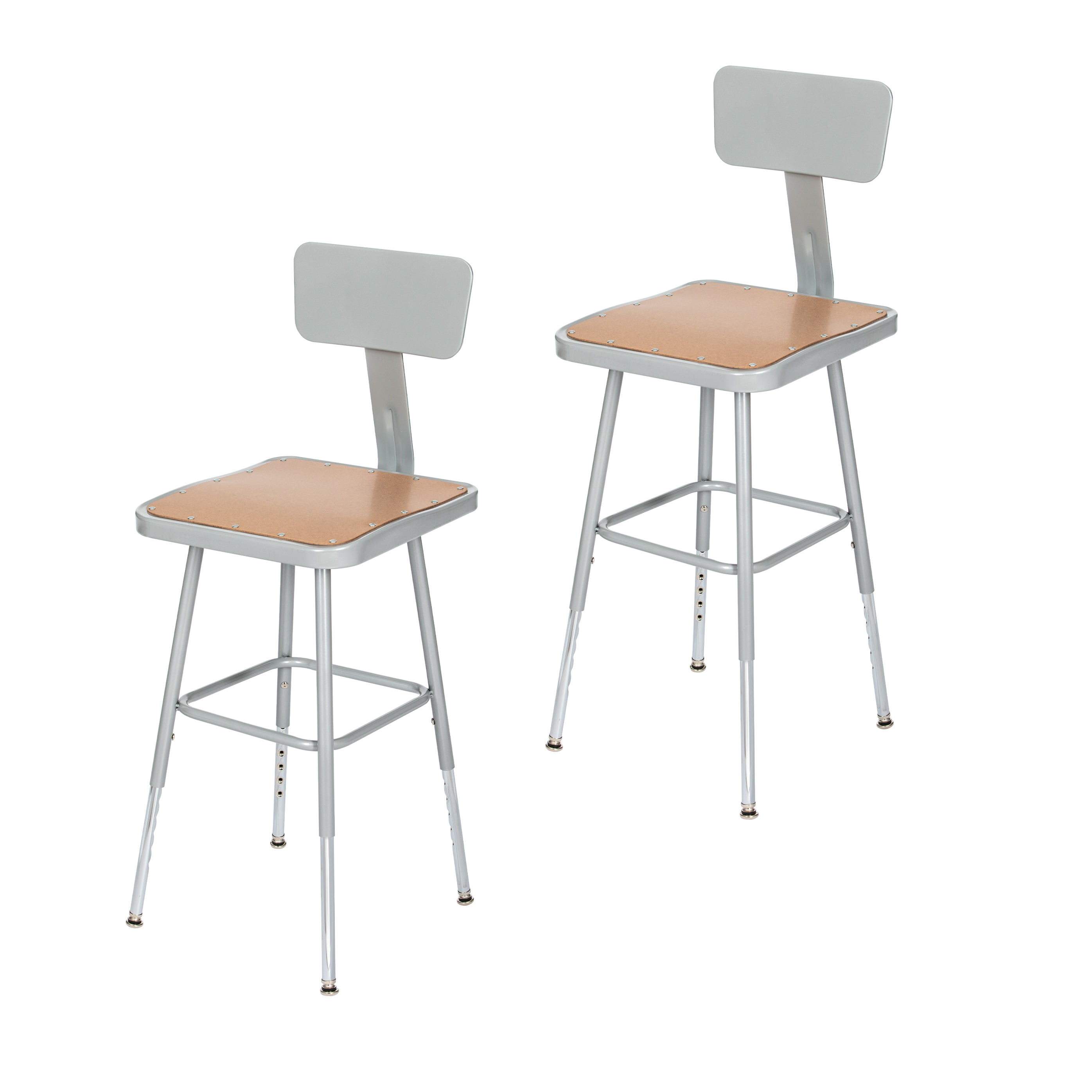Hampden Furnishings Clint 19-27" Adjustable Steel Science Stool with Backrest, Grey, 2 Pk