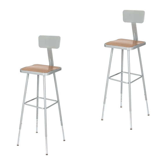 Hampden Furnishings Clint 32-39" Adjustable Steel Science Stool with Backrest, Grey, 2 Pk