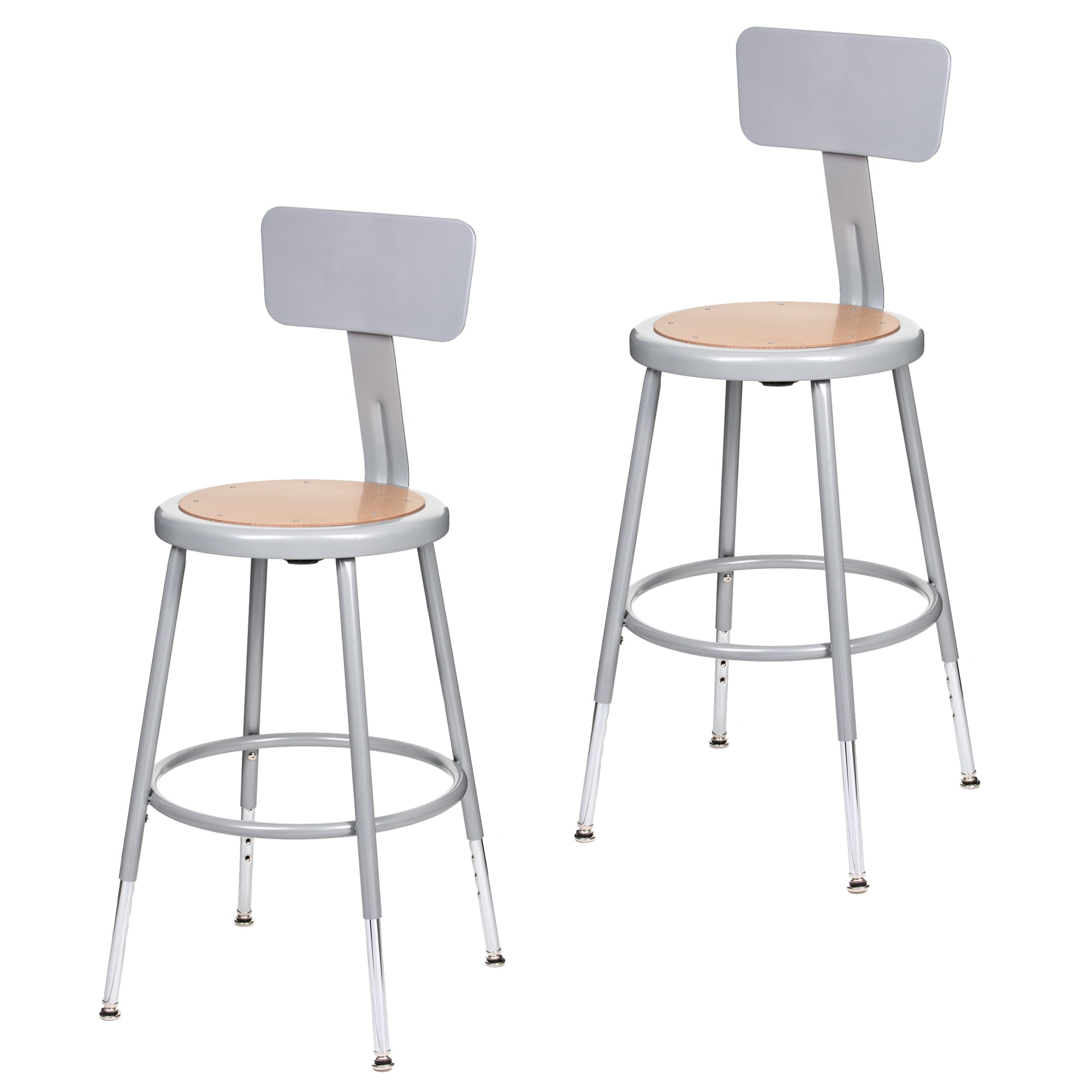 Hampden Furnishings Flynn 19-27" Adjustable Masonite/Steel Stool with Backrest, Grey, 2 PK