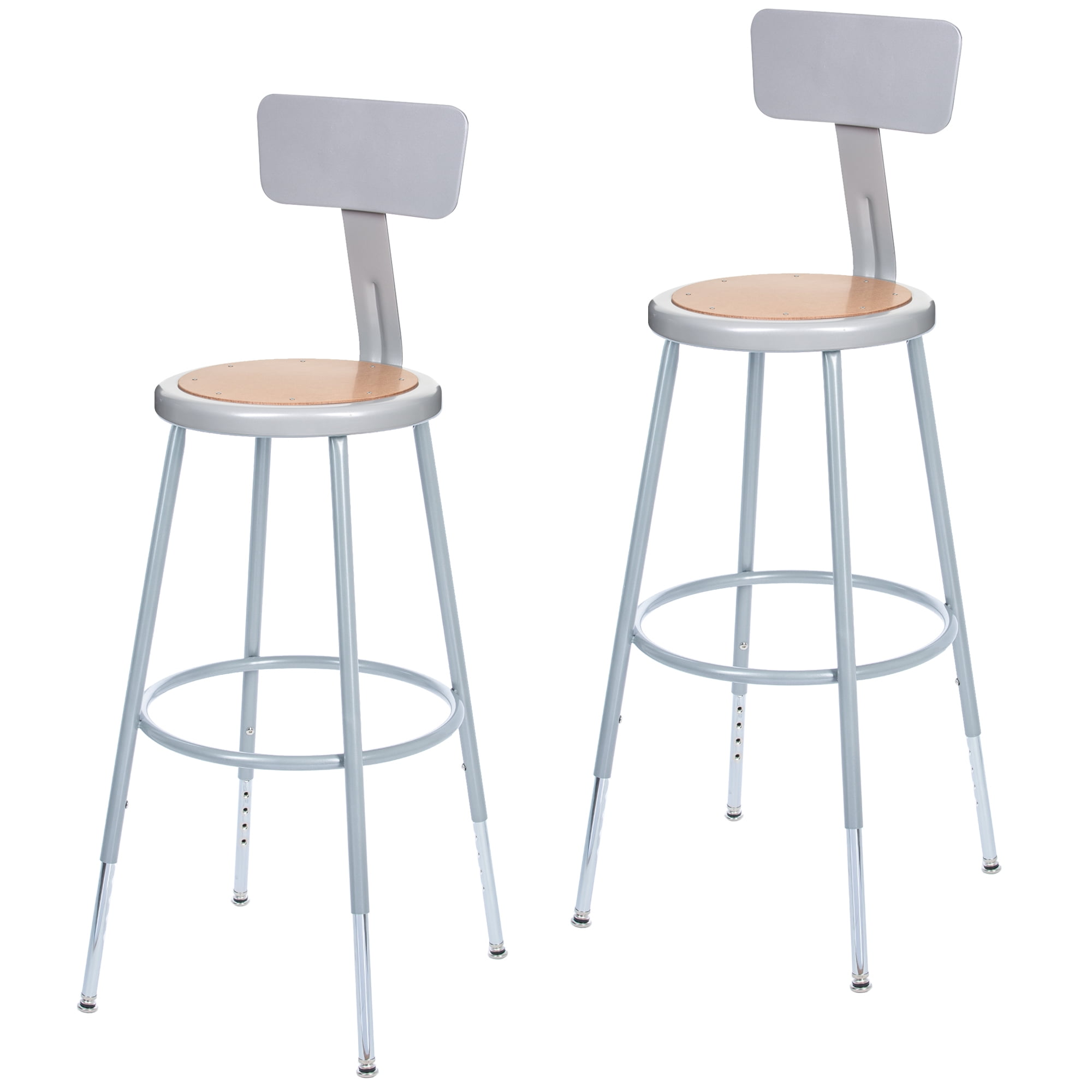 Hampden Furnishings Flynn 25"-33" Adjustable Steel Science Stool with Backrest, Grey, 2 Pk
