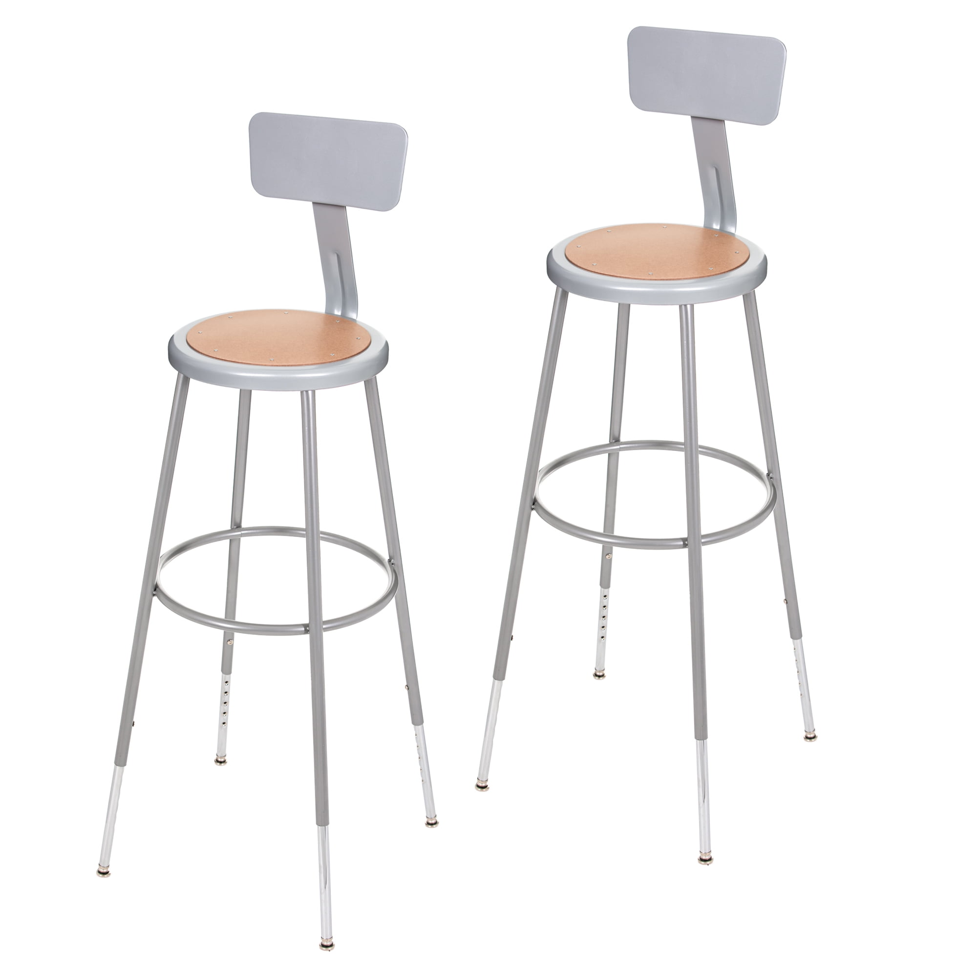 Hampden Furnishings Flynn 32"-39"H Adjustable Masonite/Steel Stool with Backrest, Grey, 2 PK