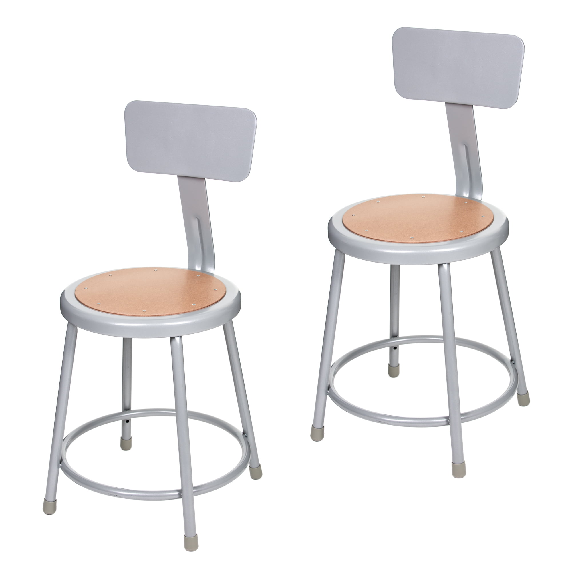 Hampden Furnishings Flynn Collection 18" Masonite/Steel Stool with Backrest, Grey, 2 Pack