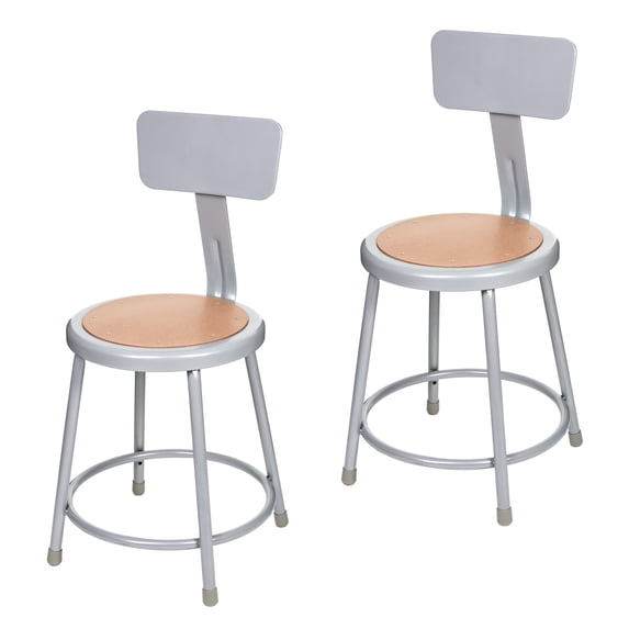 Hampden Furnishings Flynn Collection 18" Masonite/Steel Stool with Backrest, Grey, 2 Pack